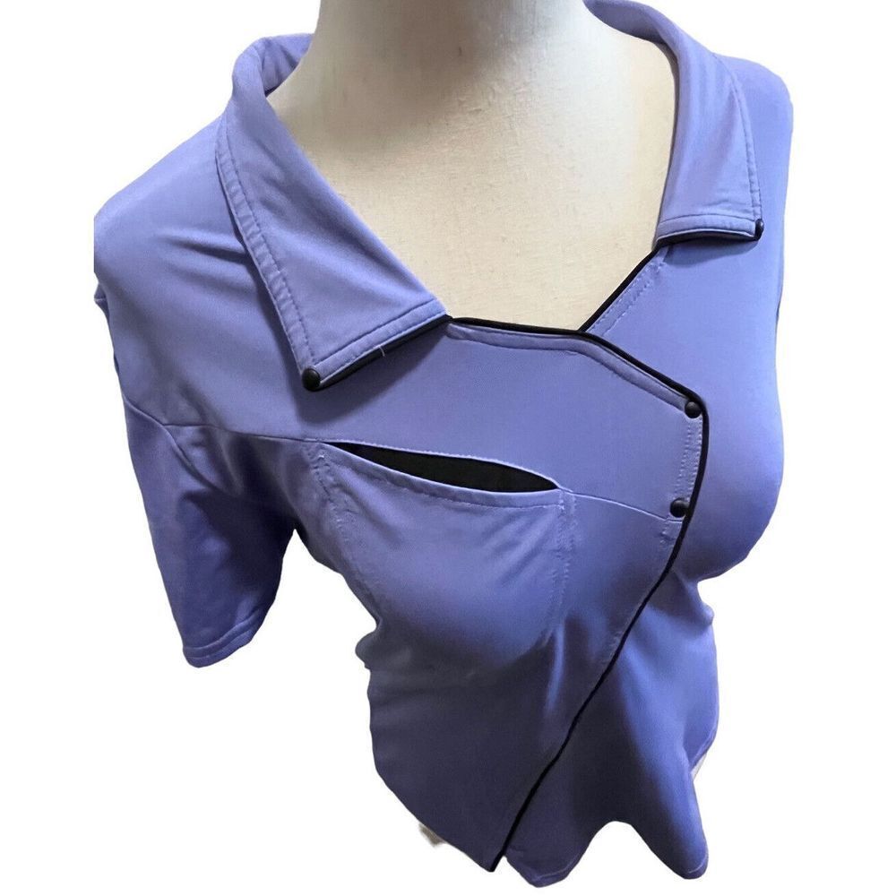 Jamie Sadock Top Womens S Purple With Black Golf Short Sleeve V Neck Polo Shirt - Picture 5 of 7